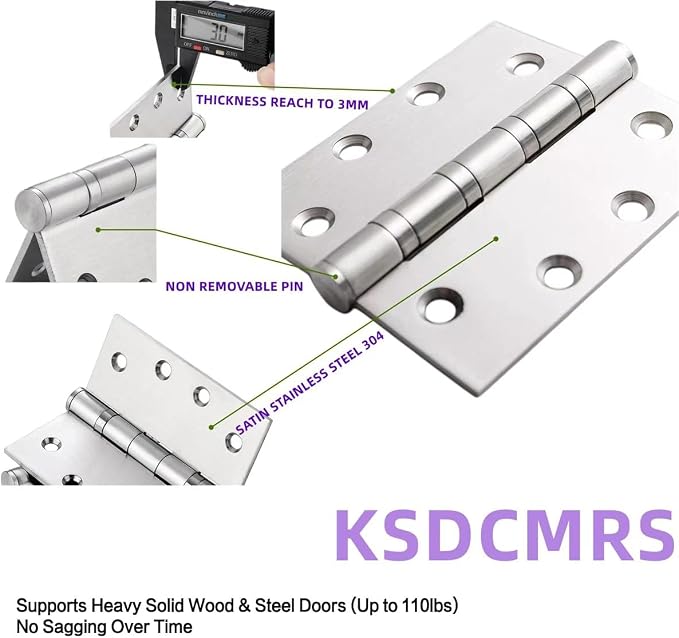 4" Silver Heavy Duty 304 Stainless Door Hinges, 4 Pack | - Image 3