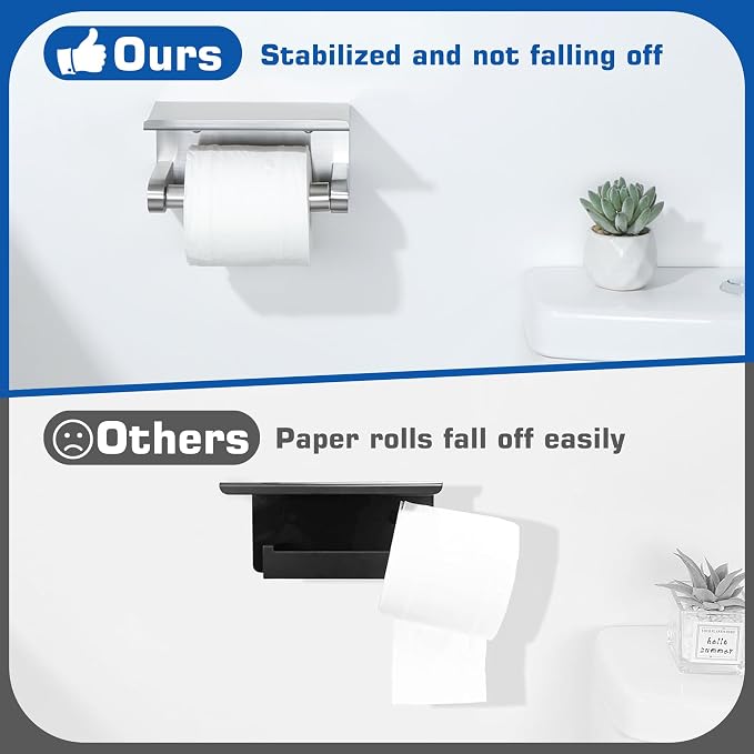 Alise Toilet Paper Holder with Shelf Wall Mount Adhesive or Drill - Image 8