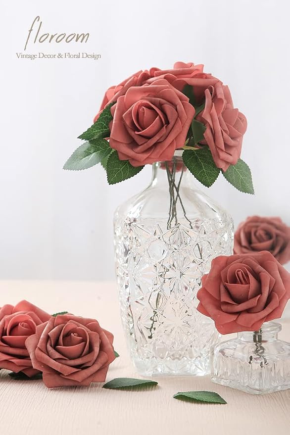 Artificial Flowers 25pcs Real Looking Dusty Cedar Foam Fake Roses - Image 5