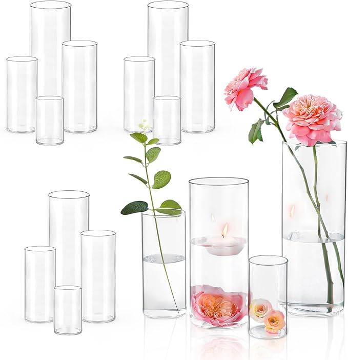 16 PCS Clear Cylinder Vases for Centerpieces by UPBUD