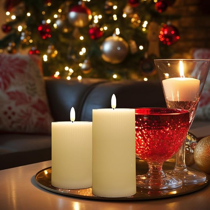 Battery Operated Candles with Remote, LED Flameless Wavy Pillar Candles | 3D - Image 7