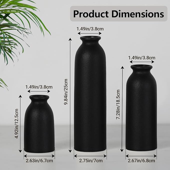 CEMABT Black Ceramic vase Set-3 Flower vases - Image 7