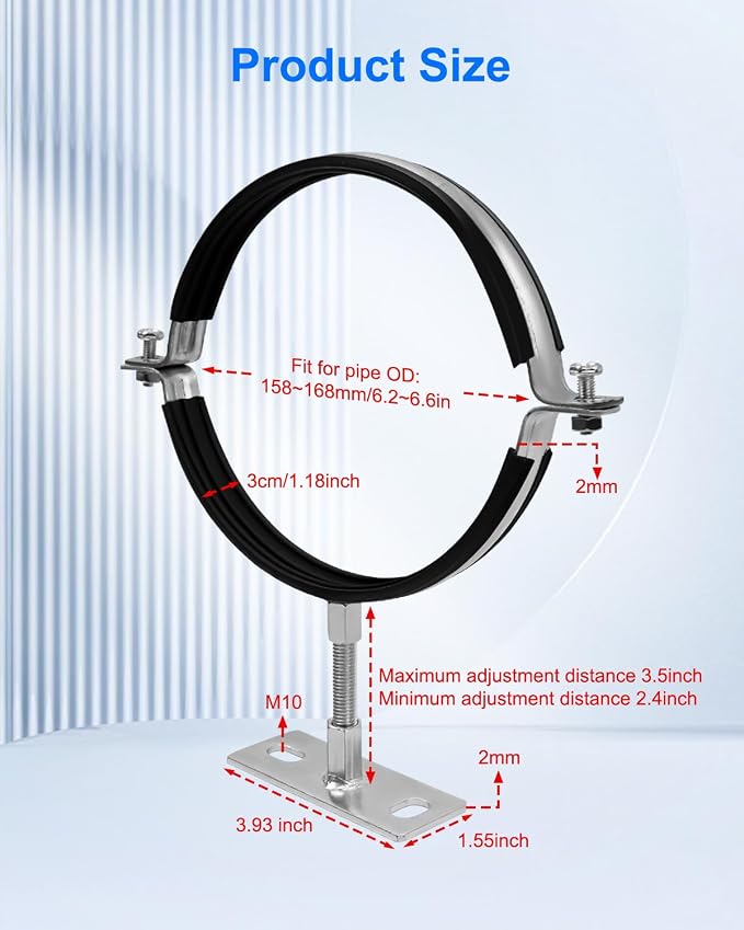2 Pcs 6 Inch Adjustable Pipe Bracket | Heavy Duty Round Pipe Support Bracket - Image 4
