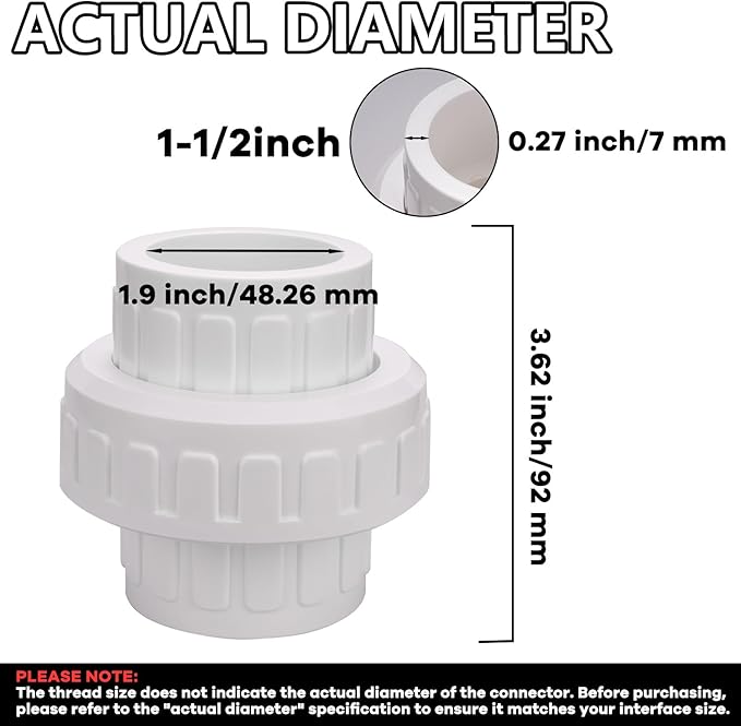 1-1/2" PVC Union Coupling Pipe Fitting PVC Adapter Schedule 40, EPDM O-Ring - Image 3