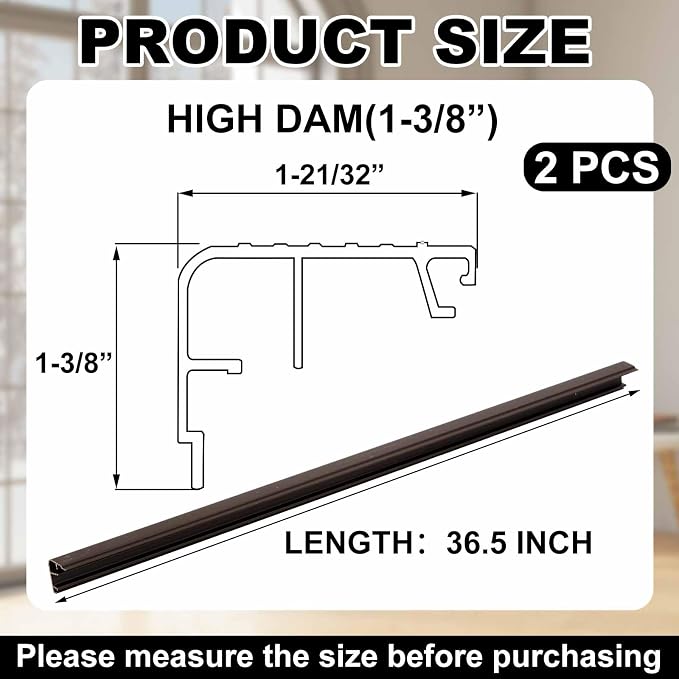 2 Pcs 36" L Fixed Vinyl Sill Threshold Cap 1-3/8 Inches High, Dark Brown | - Image 2