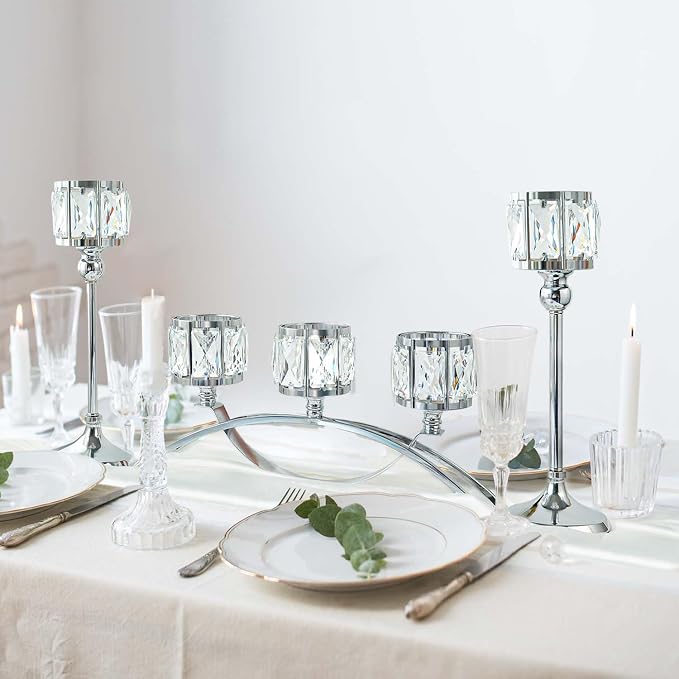 3 Arms Crystal Bowl Tealight Candelabra Votive Candle Stand, Wedding - Image 4