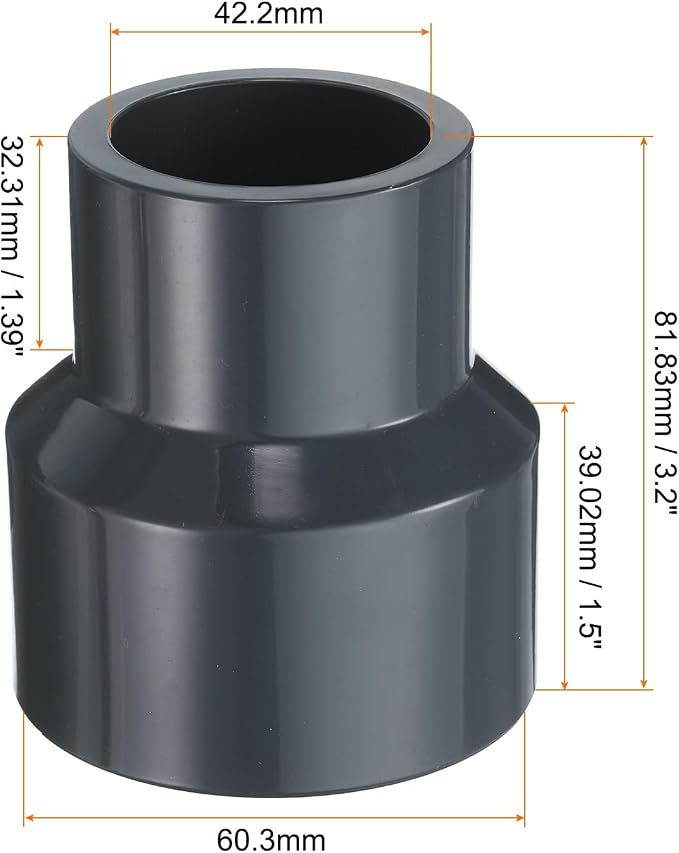 HARFINGTON PVC Reducing Coupling 2 x 1-1/4" Increaser/Reducer Coupling Pipe - Image 2