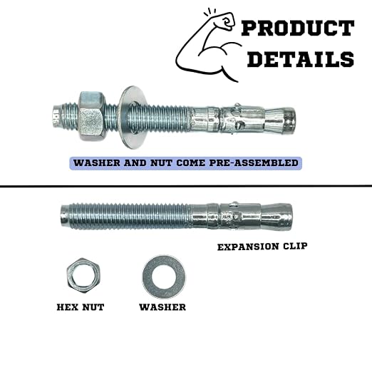 MIGHTY FASTENERS Zinc-Plated Steel Wedge Anchors, 5/8" X 5" - Image 7