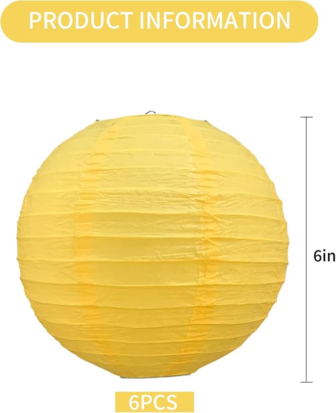 BEISHIDA 6 Inch Yellow Paper Lanterns 6 Packs Hanging Round Chinese Lantern | - Image 2