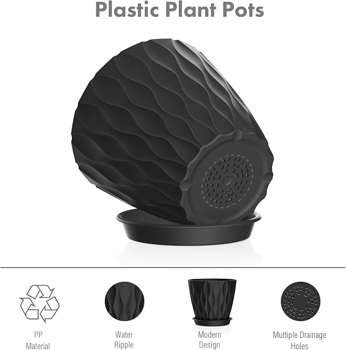 Meowell 6 inch Plant Pots, 5 Pack Flower Pots - Image 4