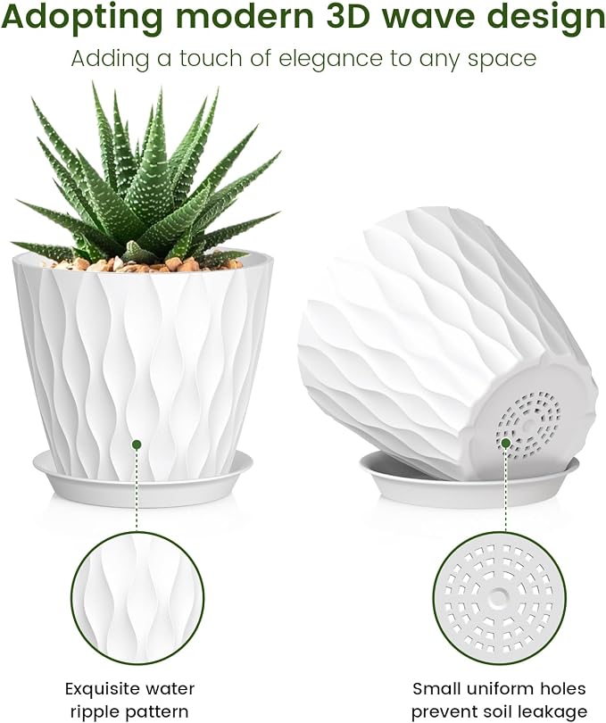 Meowell 5 inch Plant Pots for Indoor Outdoor Plants, 6 Pack Thick Nursery Pots - Image 3