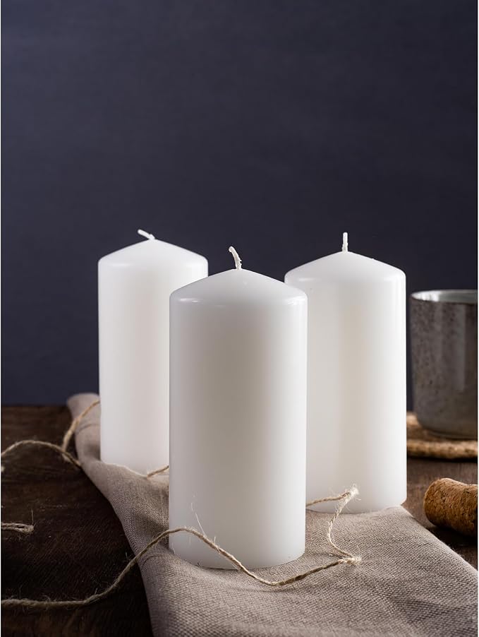 3x6 inch White Pillar Candle Set of 3 - Image 6