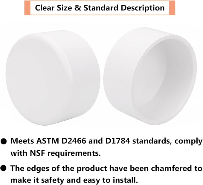 3 Pack 4" PVC Pipe End Cap Fitting, Schedule 40 Furniture Grade 4" PVC Pipe End - Image 3