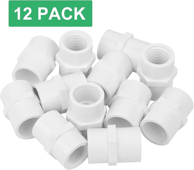 12Pack 1/2 Inch PVC Female Thread Adapter Pipe Fittings, 2-Way PVC Pipe - Image 6