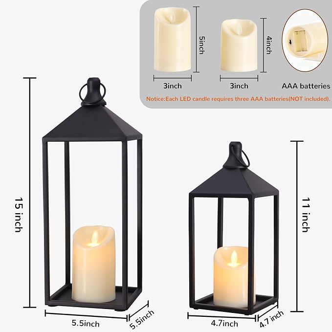 2 Pcs Black Decorative Metal Lanterns Farmhouse Lantern Decor - Image 2