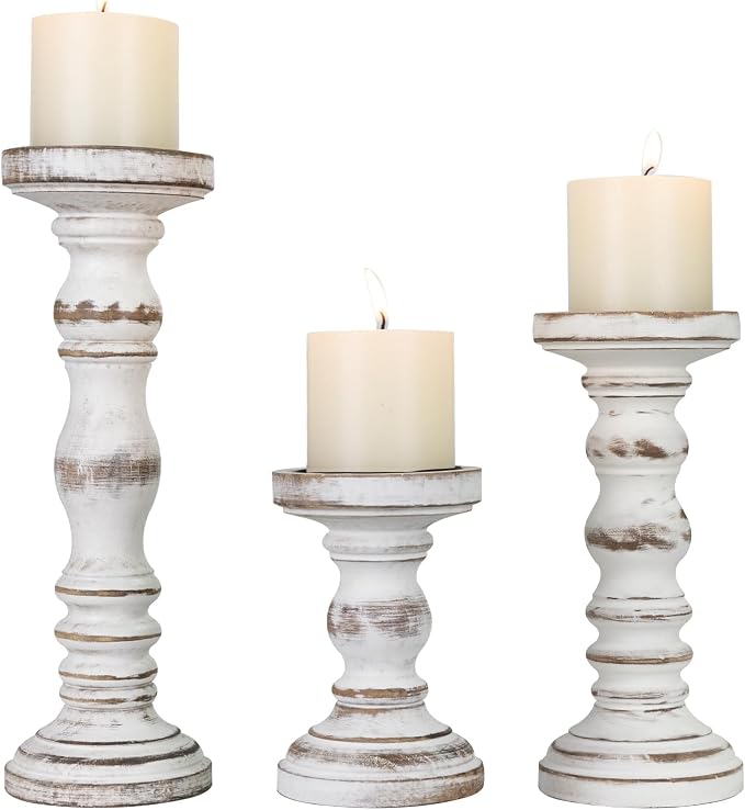 Candle Holder for Pillar Candle Set of 3, Farmhouse Wood Candle Holder by CEDARLUX