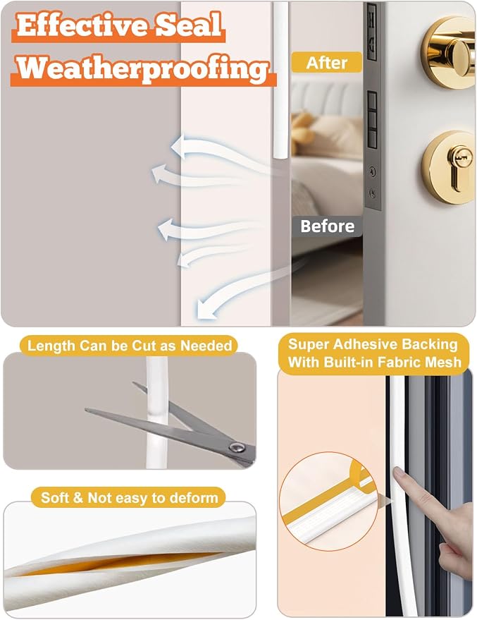 32.8 Ft Weather Stripping Door Seal Strip, Self Adhesive Door Soundproofing D - Image 5