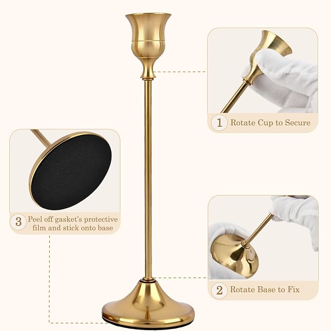Set of 6 Brass Gold Candle Holders Metal Candlestick Holders Home Decor | - Image 4