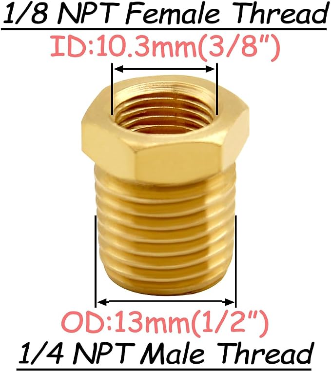 Uenede Brass 1/4" NPT Male to 1/8" NPT Female Reducer Bushing - Image 2