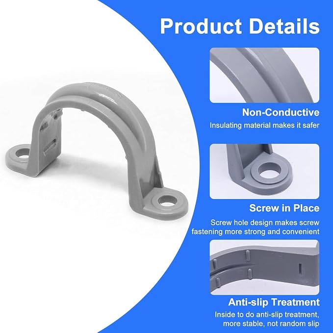 1 Inch PVC Pipe Strap, 2-Holes Conduit Pipe Clamps Plastic Pipe Supports - Image 3