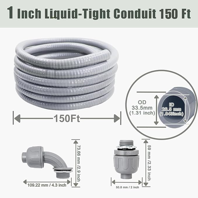 1 Inch 150 FT Non Metallic Liquid-Tight Conduit and Connector Kit - Image 2