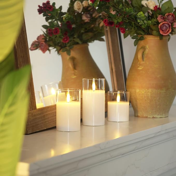 Homemory Pure White Glass Flameless Candles, Real Wax, Remote Timer, 3 Pack | - Image 5