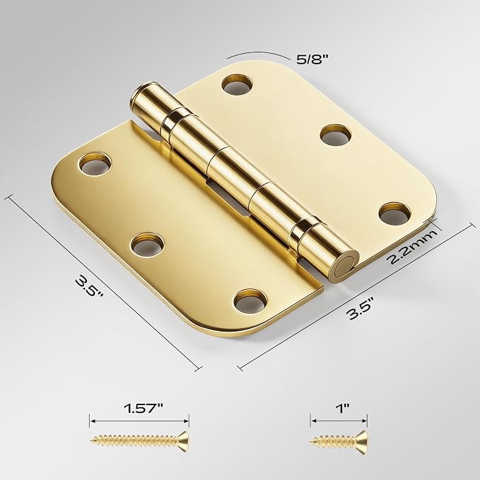 18 Pack Polished Brass Door Hinges 3.5 Inch 5/8" Radius No-Squeak | Ball - Image 2