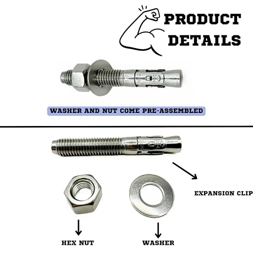 Mighty Fasteners Wedge Anchors – Heavy-Duty 304 Stainless Steel Expansion Bolts - Image 7