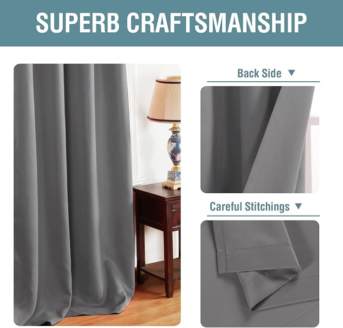 H.VERSAILTEX Premium Blackout Bedroom Curtains 84 Inches Long Gray Curtain - Image 3