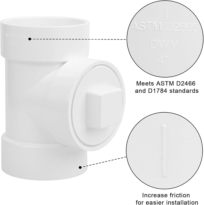 4IN PVC DWV Cleanout Tee with Plug Pipe Fitting SCH40 4IN DWV PVC Sewer - Image 4