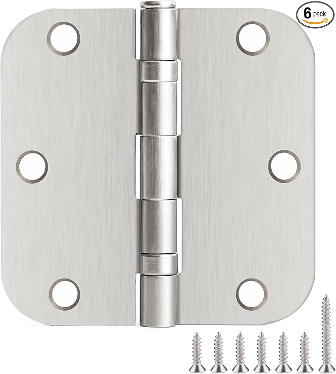 TDCHINGES Rounded Brushed Nickel Door Hinges 3.5 Inch 5/8" Lasting Mute | 6 by TDCHINGES