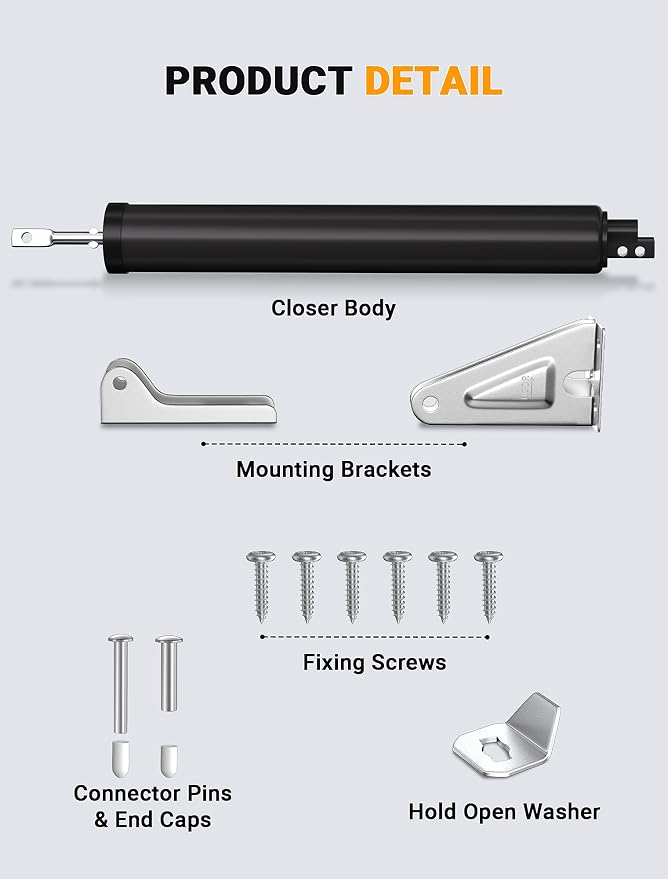 Black Storm Door Closer, Pneumatic Screen Door Closer - Image 3