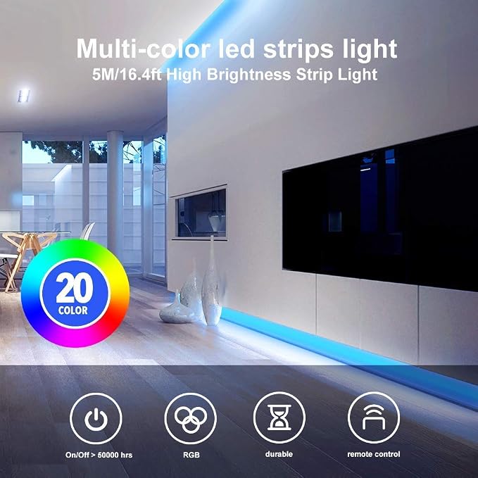 DAYBETTER Led Strip Lights 16.4ft W/ Remote Controller and Power Supply - Image 9