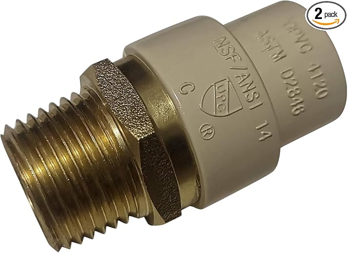 2 Pack XFITTING 1/2" CPVC x 1/2" MNPT Coupling, 1/2" Male CPVC Adapter by XFITTING