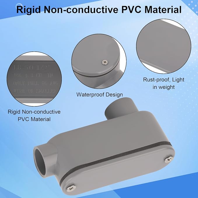 4Pack 1/2 Inch Rigid PVC Conduit Body Type LB, Slip x Slip PVC Conduit Bodies - Image 4
