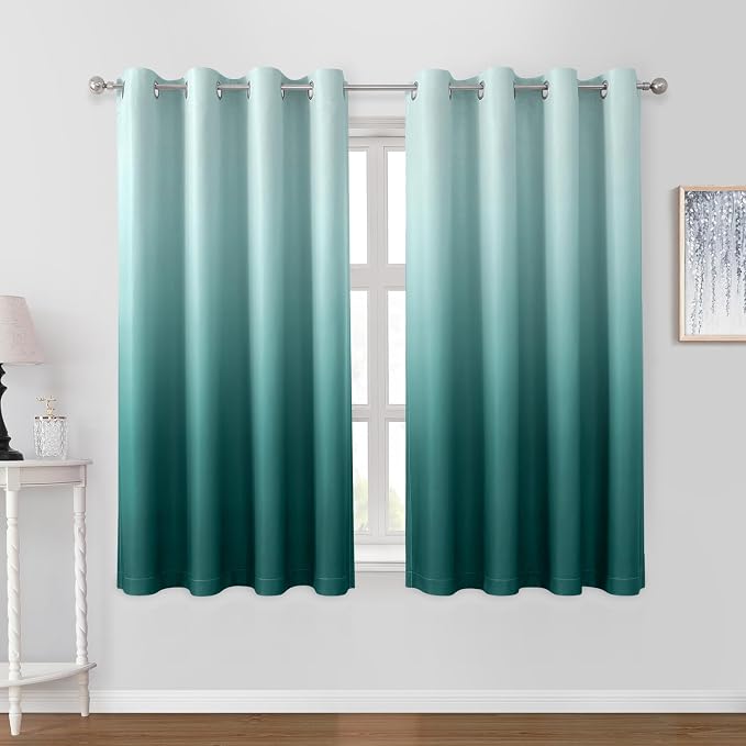 HOMEIDEAS Teal Ombre 100% Blackout 52W x 63L 2 Panels | Gradient, Room Darkening by HOMEIDEAS