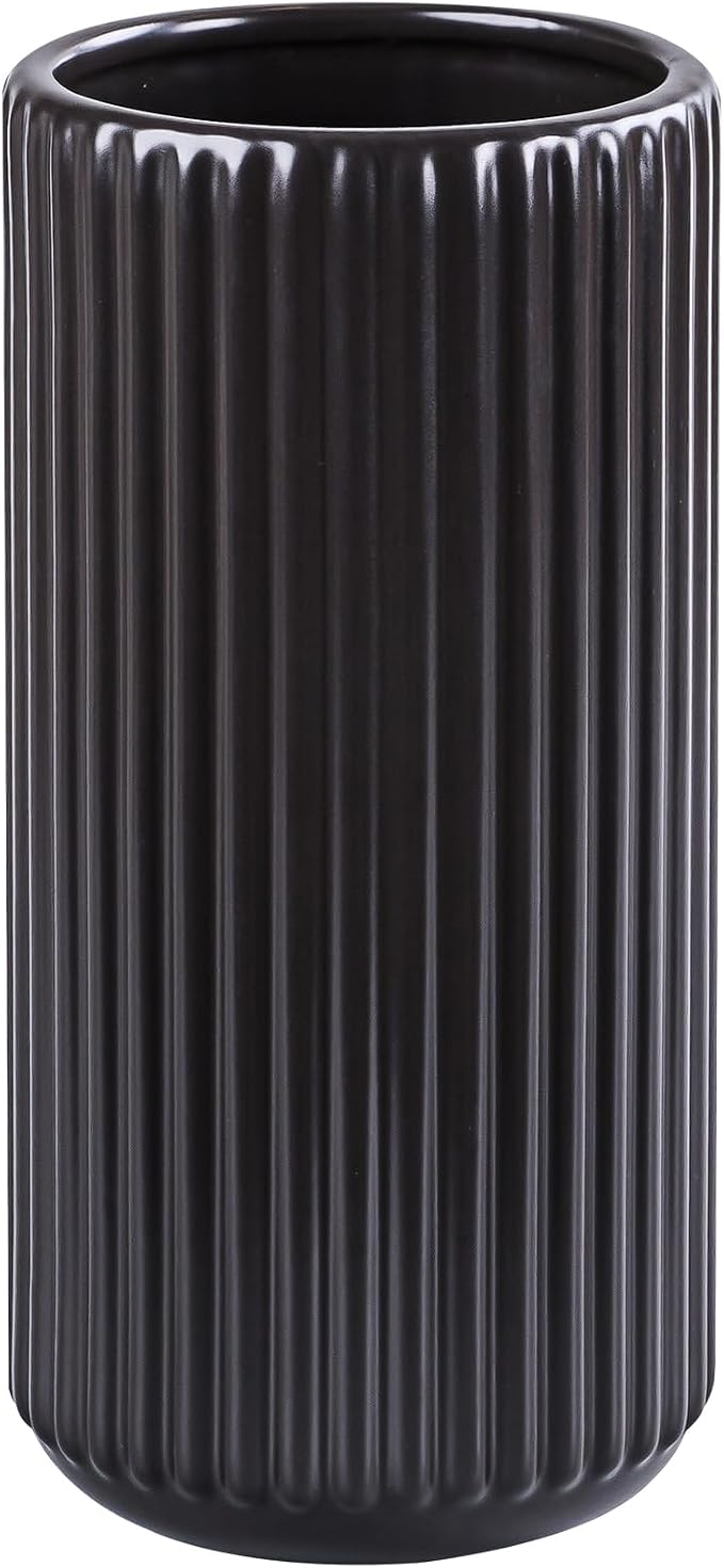 Black Ceramic Flower Vase for Pampas Grass, 8 inch Small Decorative Centerpiece by TIMEFOTO