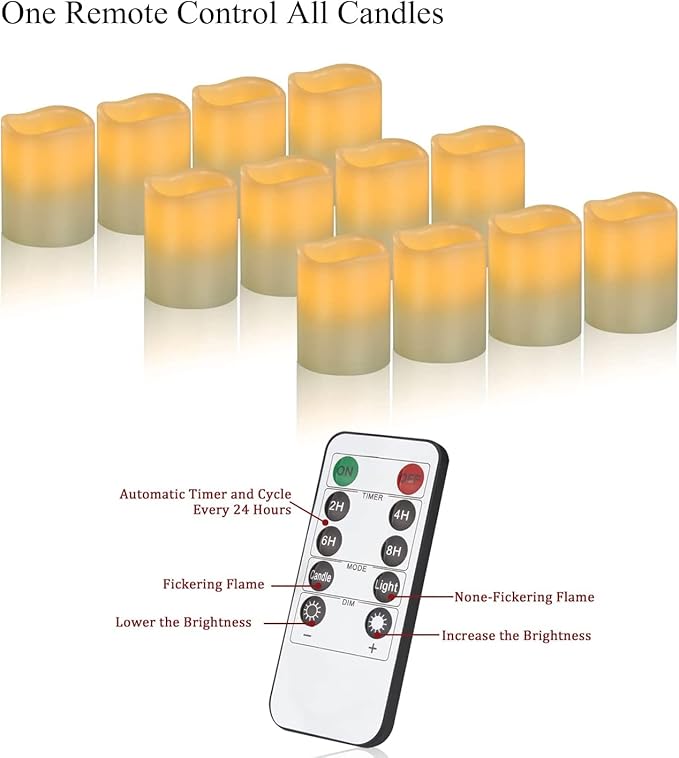 Flameless Candles Battery Operated Candles Set of 12 Ivory Real Wax Pillars - Image 4