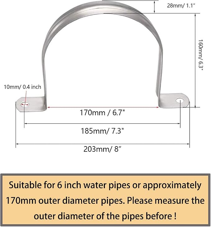 6 Inch Two Hole Strap U Bracket, Stainless Steel Tube Strap Tension Clip - Image 2
