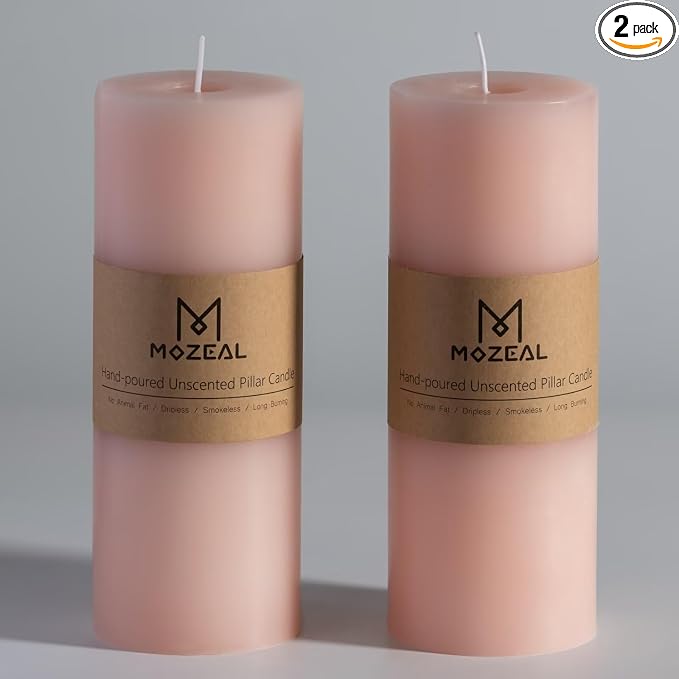 MOZEAL 3" x 8" Hand-Poured Unscented Large Candle, Smokeless Rustic Pillar by MOZEAL