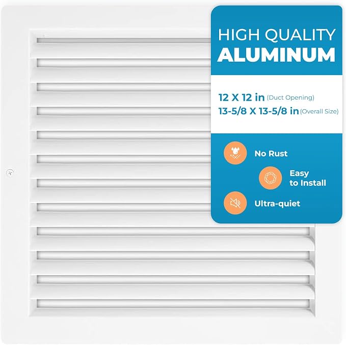 Rustproof 12x12 in Aluminum Vent Cover – Quiet Return Air Grille by Air360