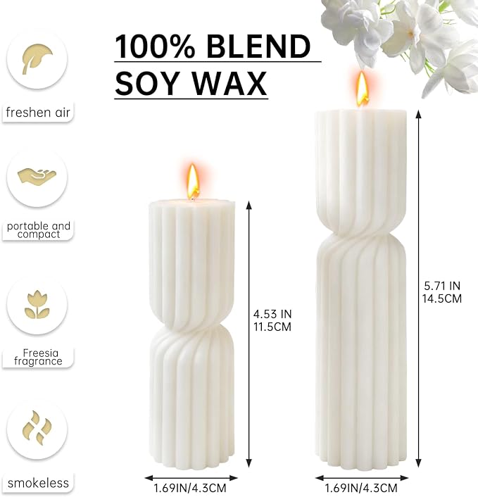 Set of 2 Ribbed Pillar Candles Handmade Soy Wax Scented Ribbed Candle - Image 2