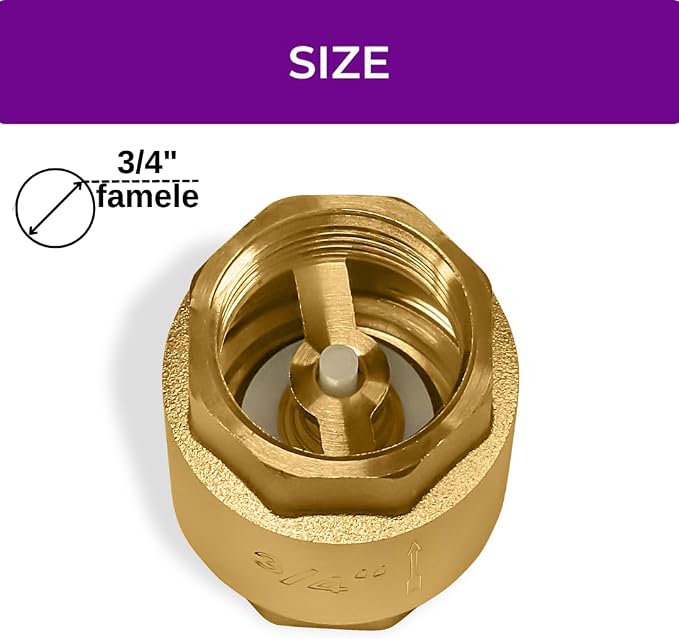 Brass Check Valve 3/4" NPT Thread Female One Way Backflow Preventer - Image 2