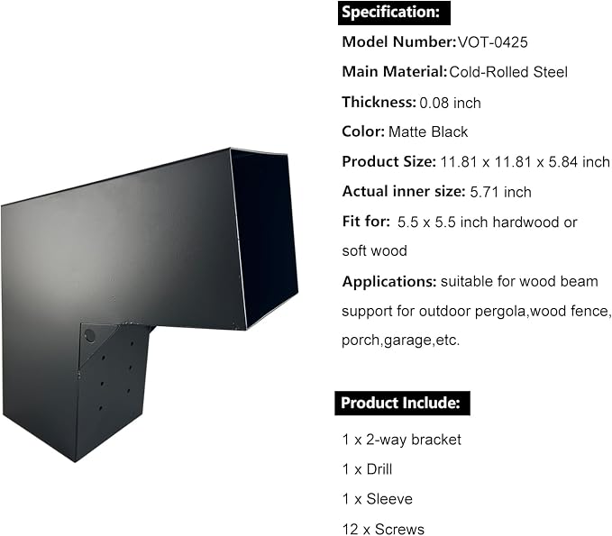 6"x6" L-Shaped Pergola Bracket 2Pack, 2-Way Woodwork Bracket - Image 7