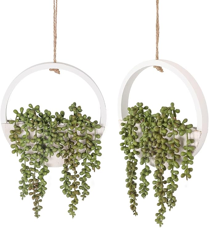 2pcs Artificial Succulents Hanging Plants 12.2'' Fake String of Pearls in Pot by FloweroyalCrafts