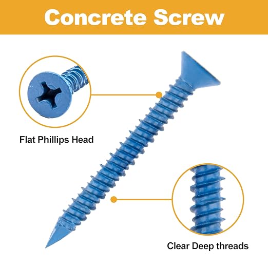 VIGRUE 1/4" 3/16" Concrete Screws Assortment Kit 210PCS Flat Head Cement Screws - Image 2