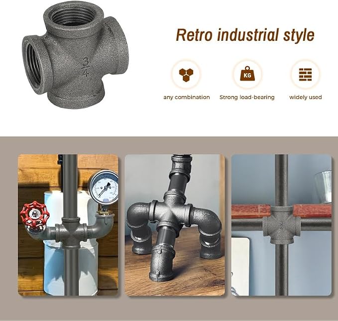 3/4" Pipe Fittings 4-Way Cross Fitting Home Expert 4 Pack | Malleable Cast Iron - Image 4