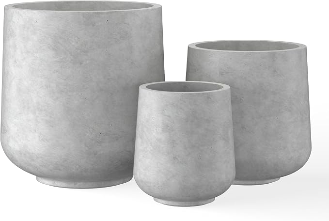 Kante Set of 3 Pale Gray Concrete Curved Planters 16.5" 13" 9.4" Dia | Drainage by Unknown