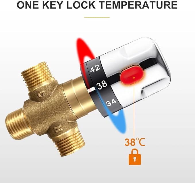 Thermostatic Mixing Valve Shower Mixing Valve 1/2" NPT Solid Brass Hot and Cold - Image 6