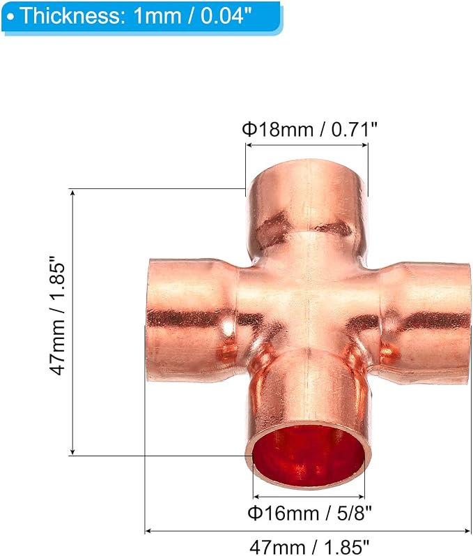 PATIKIL 5/8 Inch ID Copper Union Cross Pipe Fitting, 2 Pack 4 Way Welding - Image 2